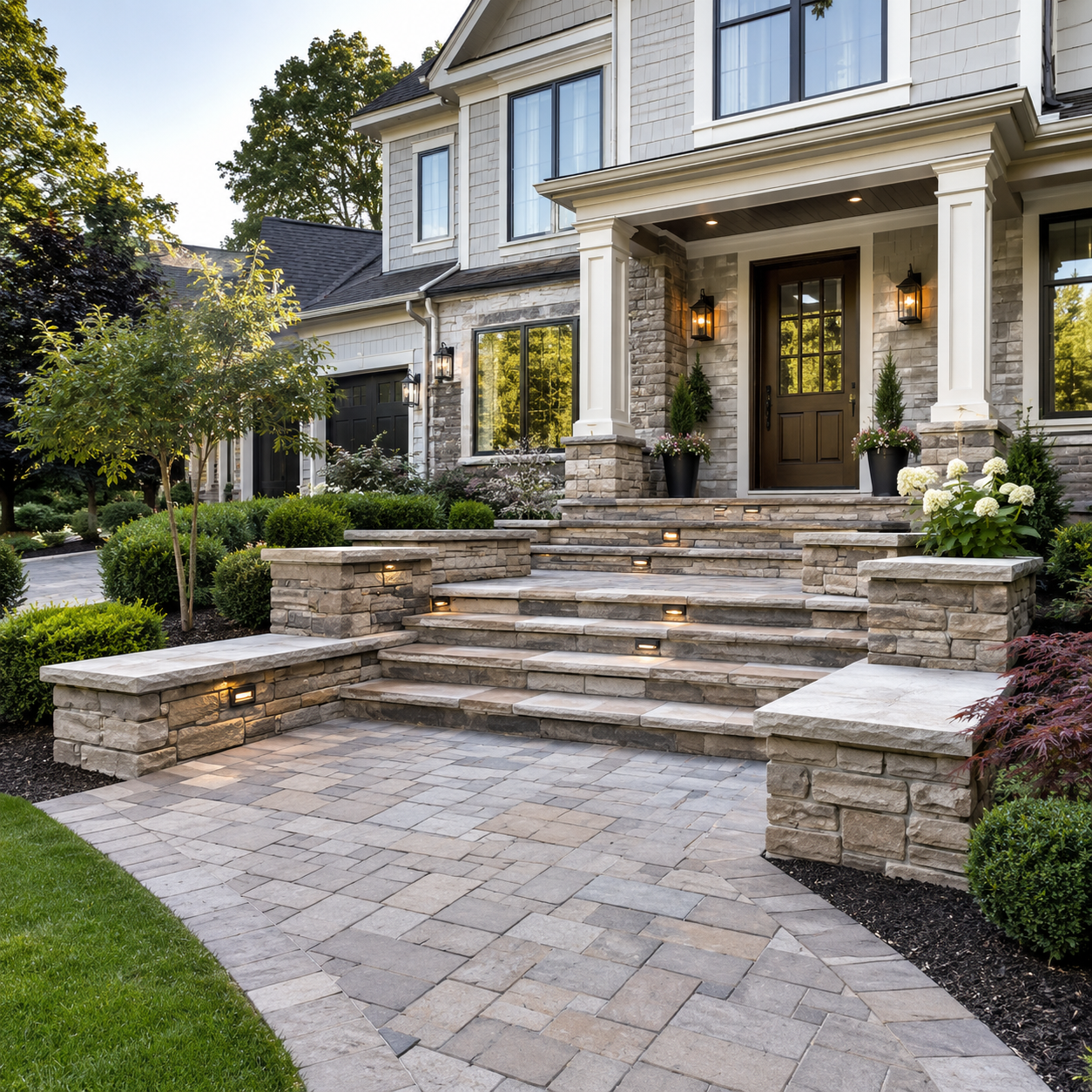 Stone front steps and paver walkway Morris County NJ